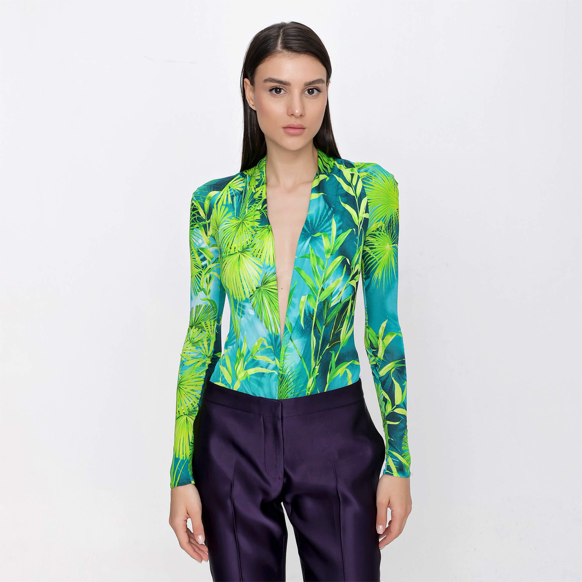 Versace - Yellow&Green Floral Print Bodysuit